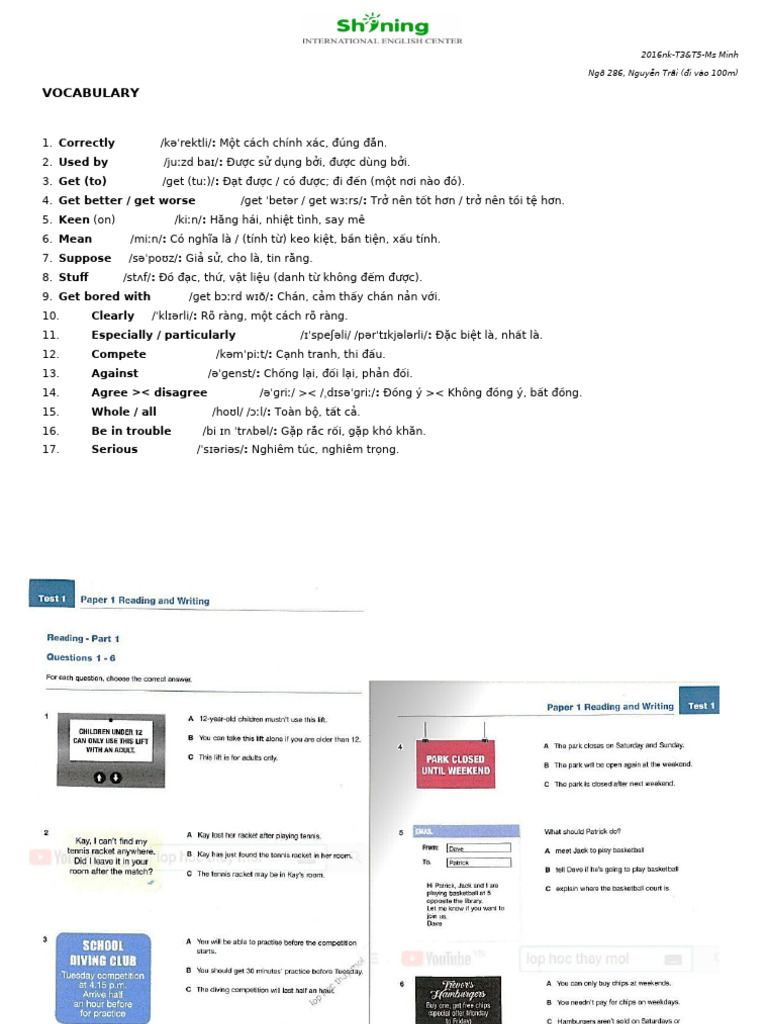 2016nk Ket Test 1 | PDF
