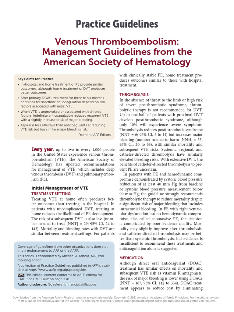 VTE Management Guidelines Update | PDF | Medical Specialties | Hematology