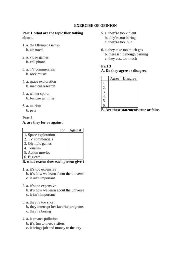Exercise Opinion Kls 11 | PDF