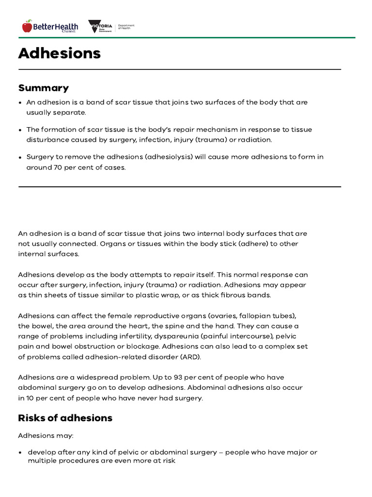 Understanding Abdominal Adhesions and Treatment | PDF | Surgery ...
