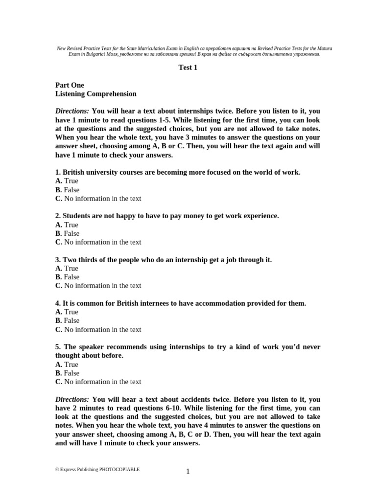 New Revised Practice Tests For The State Matriculation Exam in English ...
