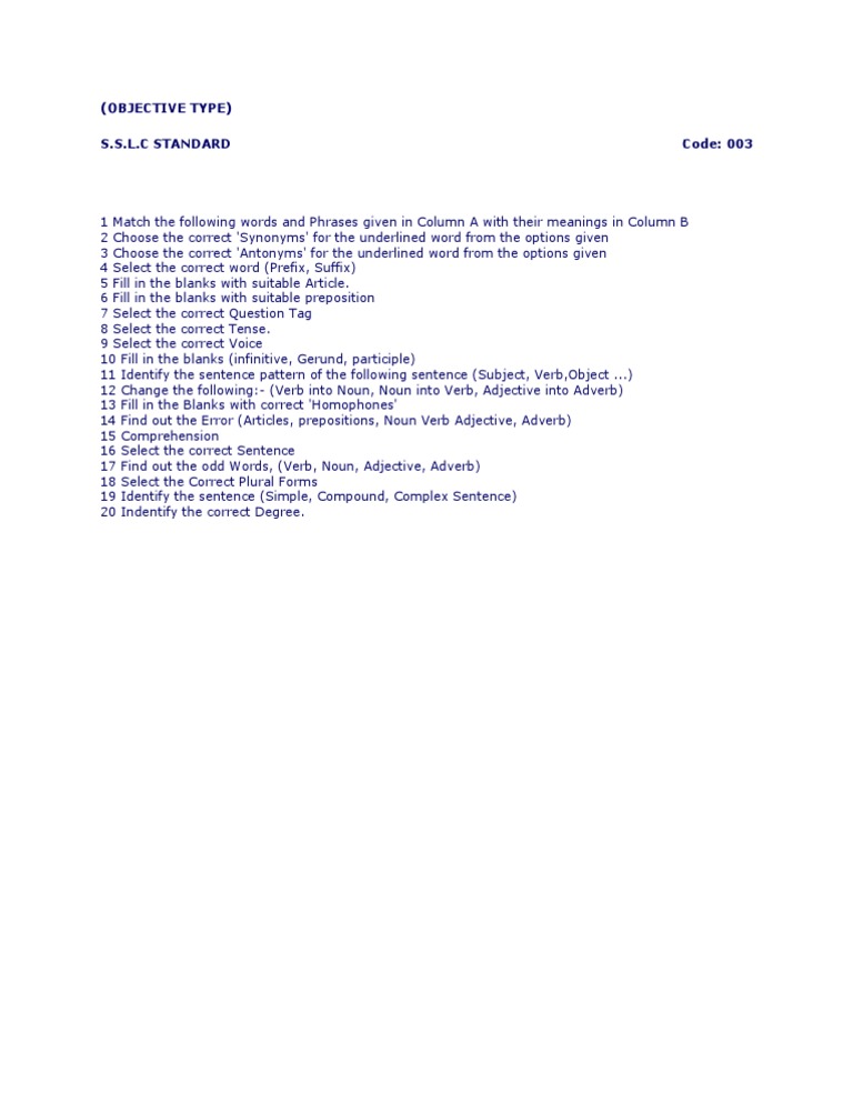 Sslcobjective Generalenglish | PDF | Foreign Language Studies