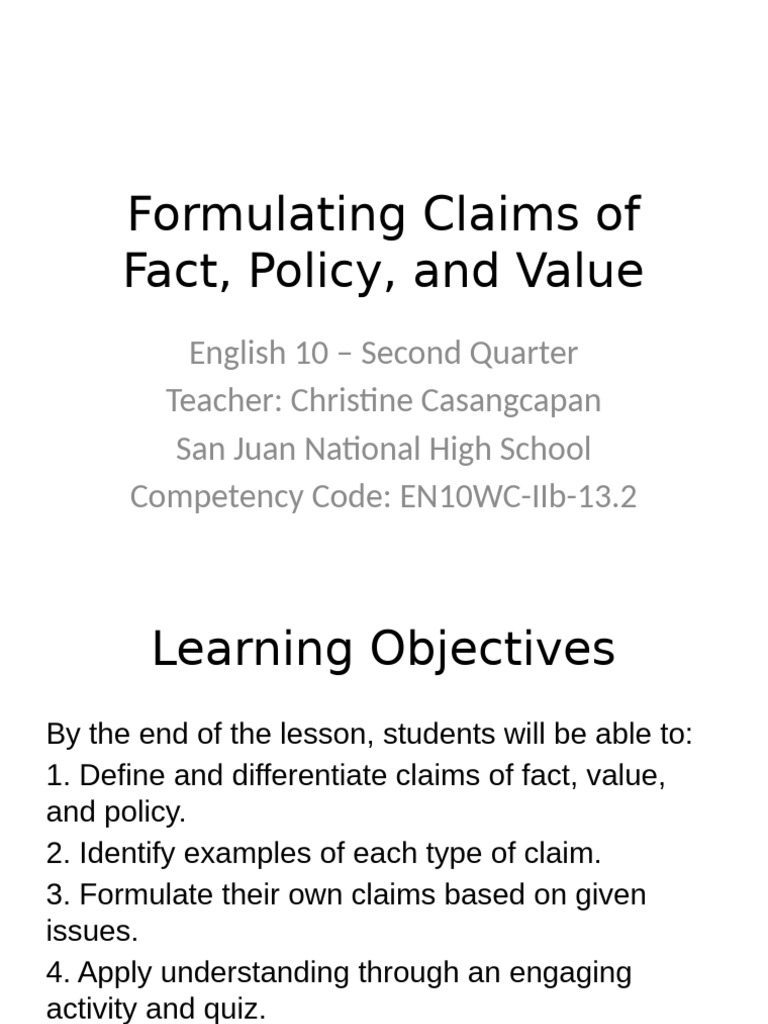 Understanding Claims: Fact, Value, Policy | PDF | Truth | Cognition
