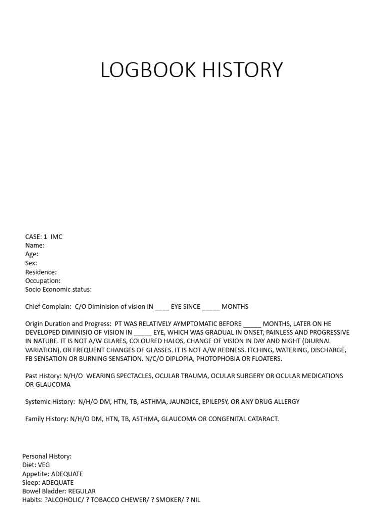 Logbook History | PDF | Glaucoma | Eye