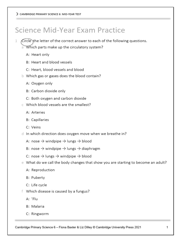 Cambridge Primary Science 6 Test | PDF | Breathing | Rock (Geology)