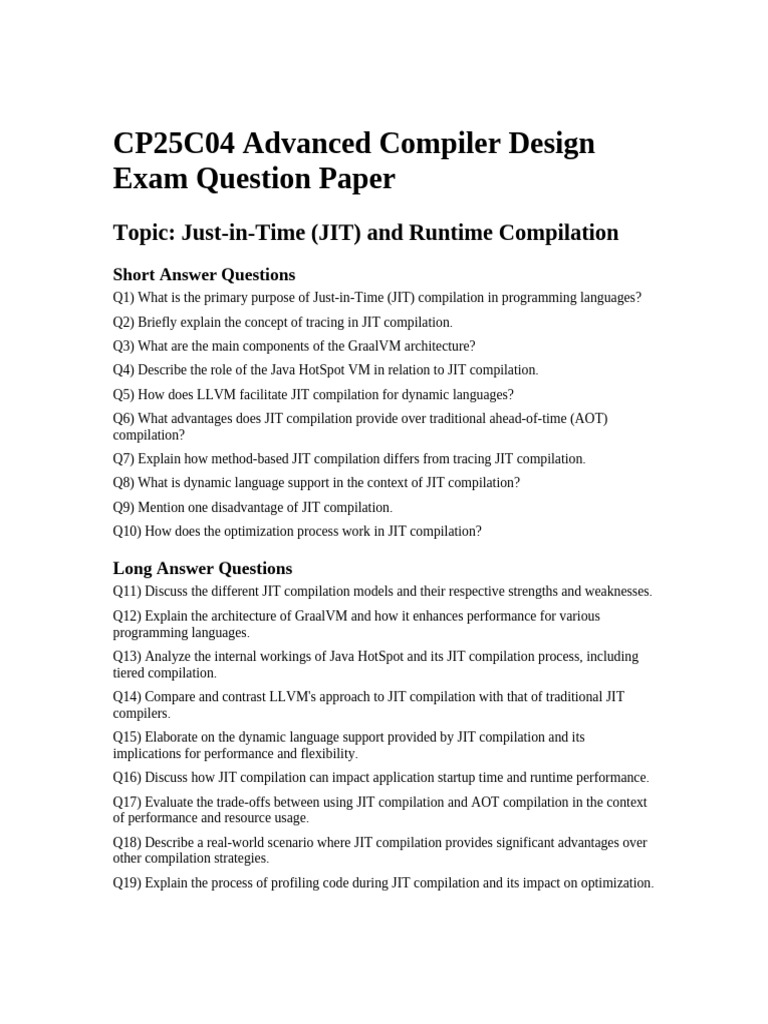 JIT Compilation in Advanced Compiler Design | PDF | Software ...