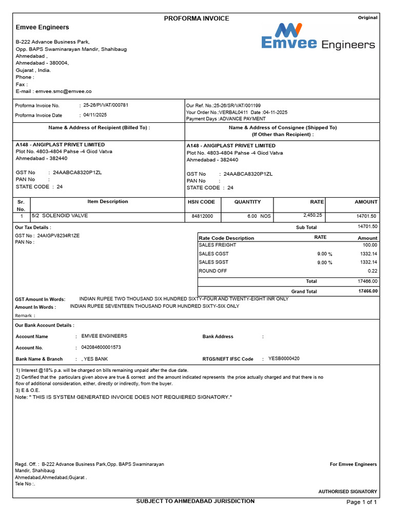 Proforma Invoice for Emvee Engineers | PDF | Invoice | Government Finances