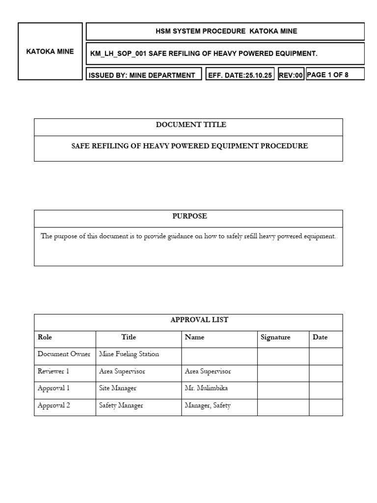 Safe Refueling Procedure for Heavy Equipment | PDF | Personal ...