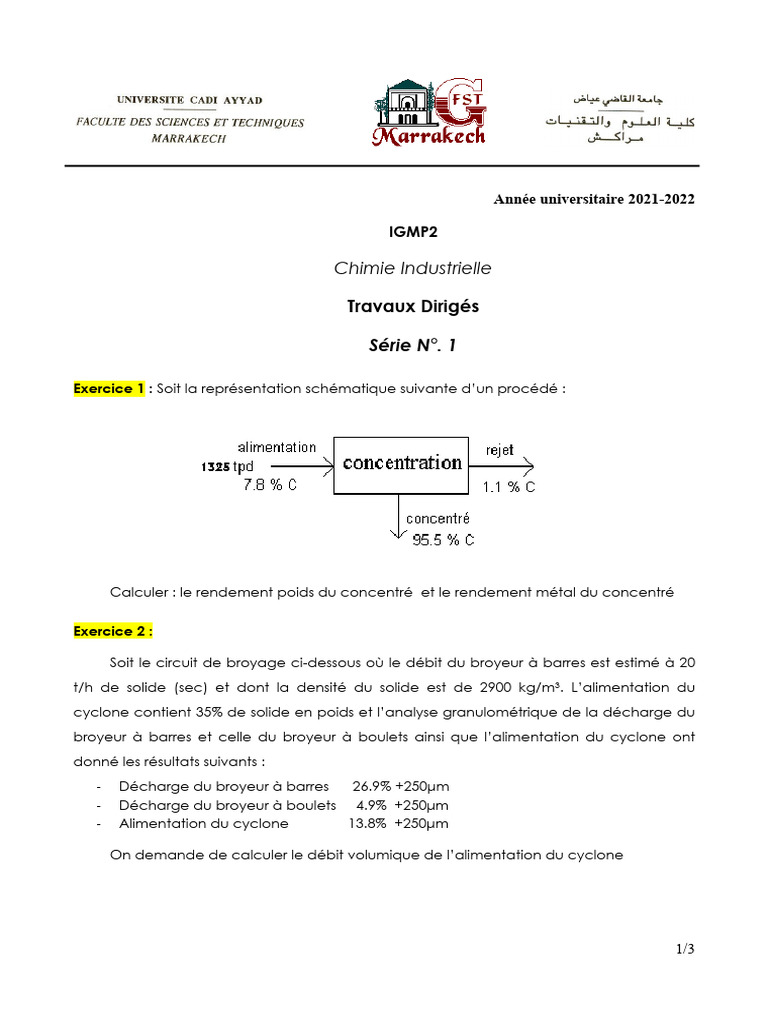 Calculs en Chimie Industrielle 2021-2022 | PDF | Dioxyde de soufre | Chimie