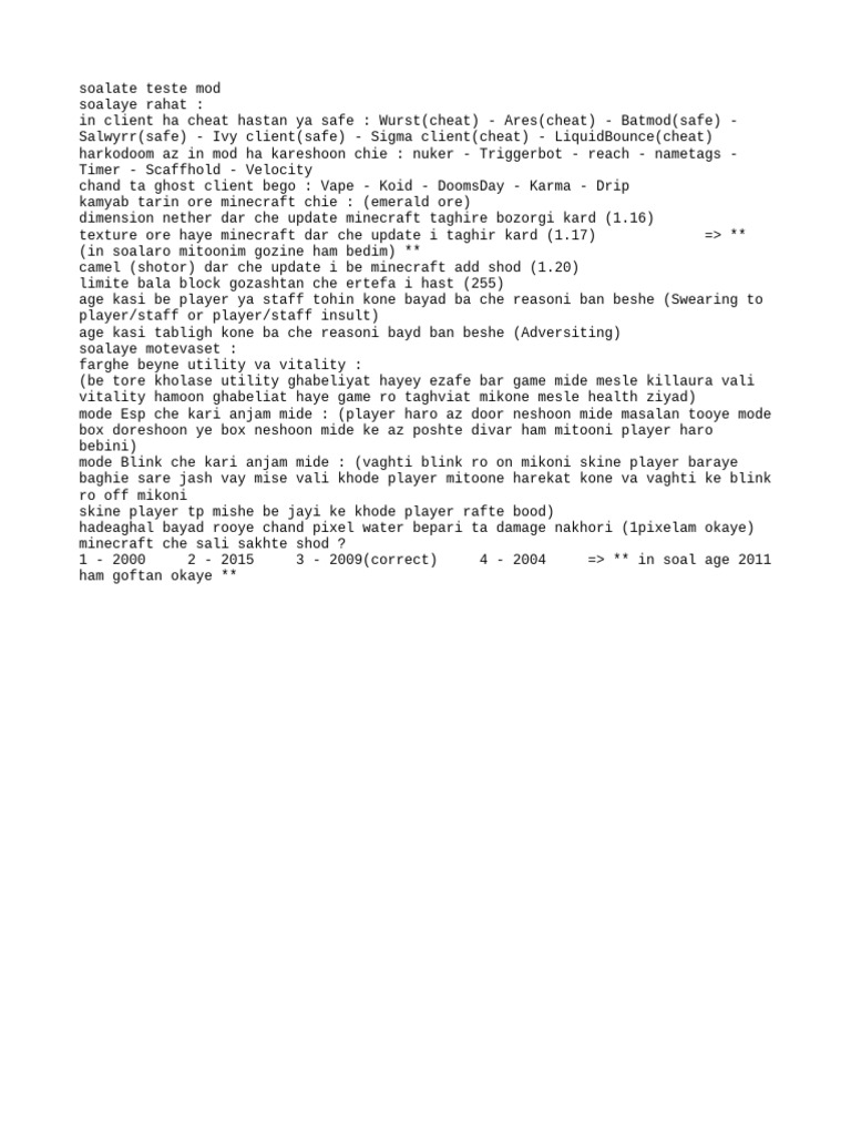 Minecraft Mod and Update Quiz Guide | PDF