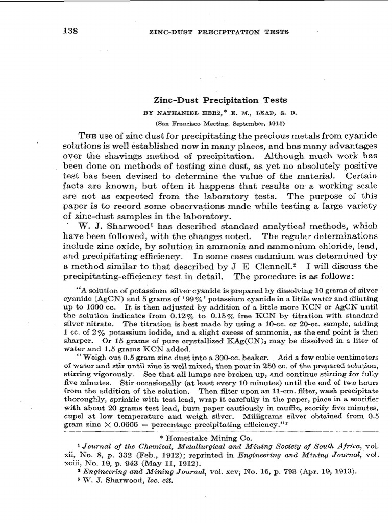 Zinc Dust Precipitation Testing Methods | PDF | Zinc | Silver