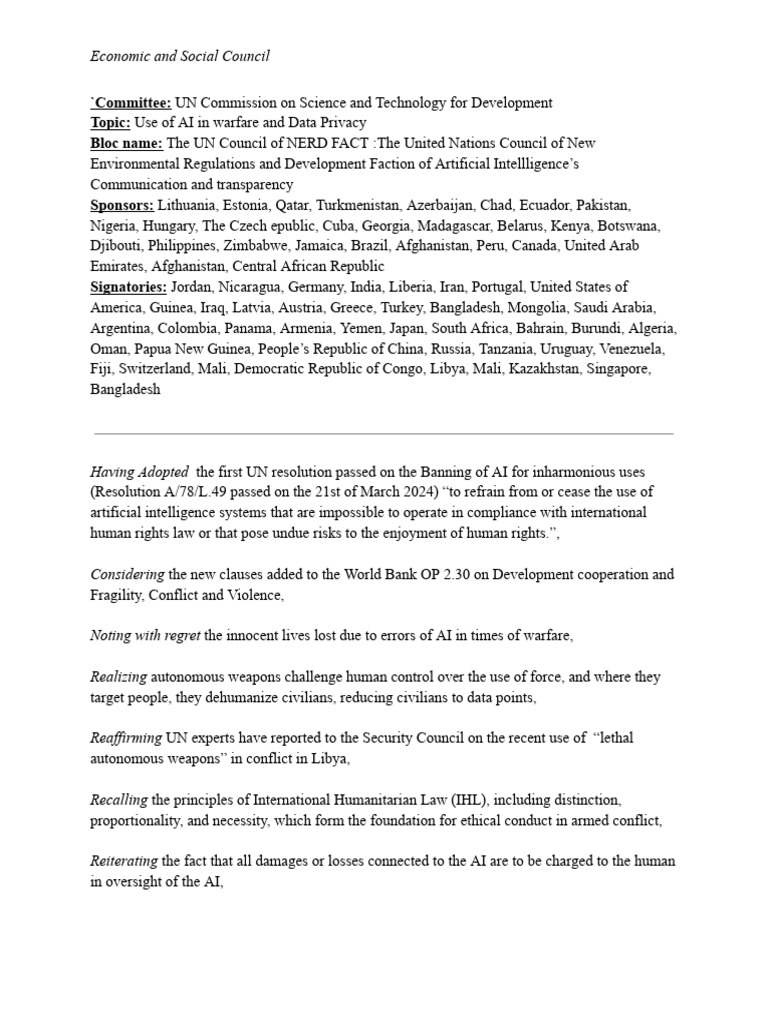 Format For Draft Resolution | PDF | Artificial Intelligence ...