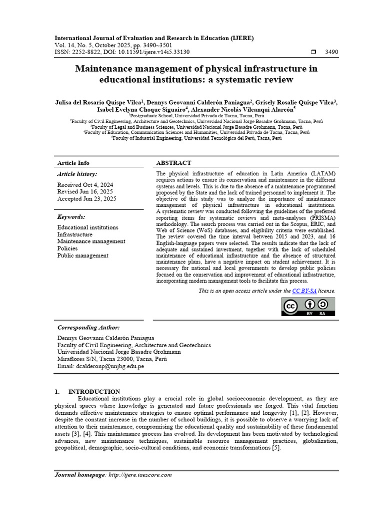 Maintenance Management in Educational Infrastructure | PDF | Systematic ...