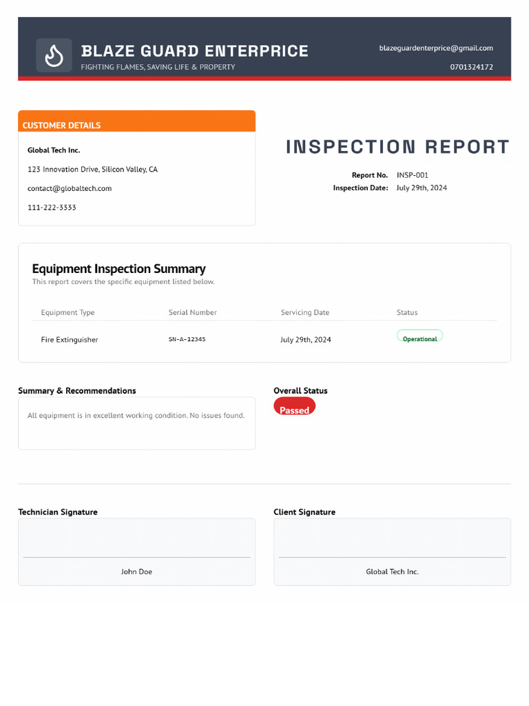 Inspection Report INSP 001 | PDF