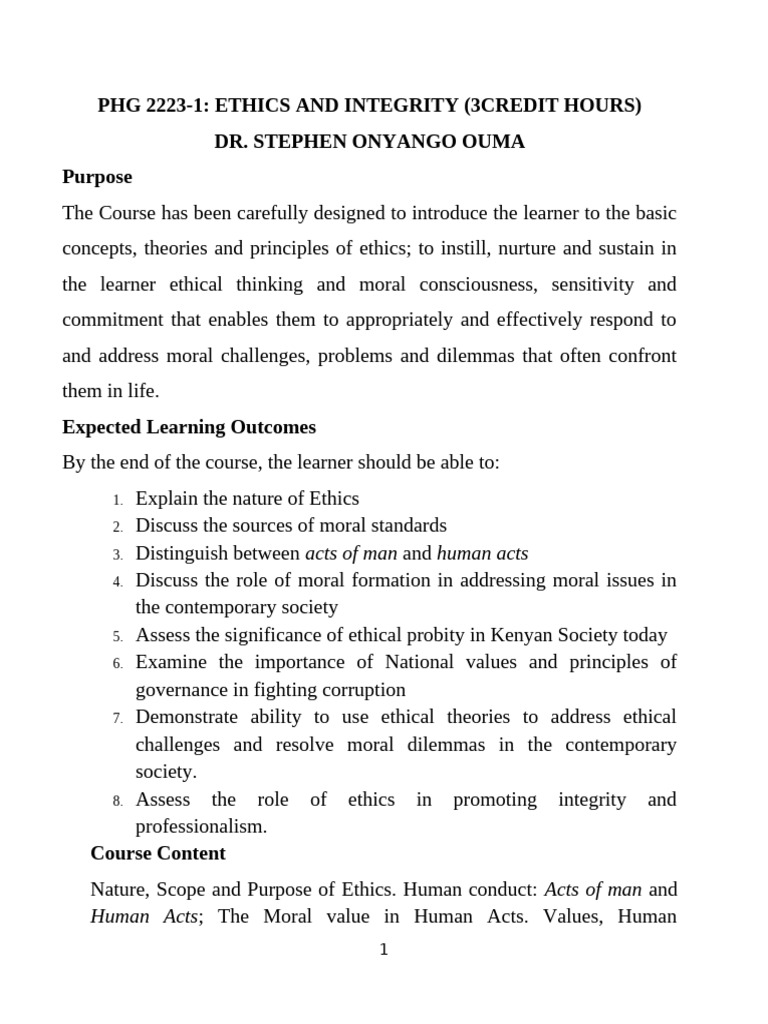Ethics and Integrity Course Overview | PDF | Virtue Ethics | Divine ...