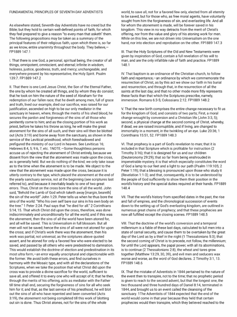 Fundamental Principles of SDA of 1889 | PDF