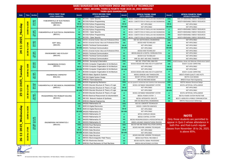 BTech Semester Exam Schedule 2025-26 | PDF | Electronic Engineering ...