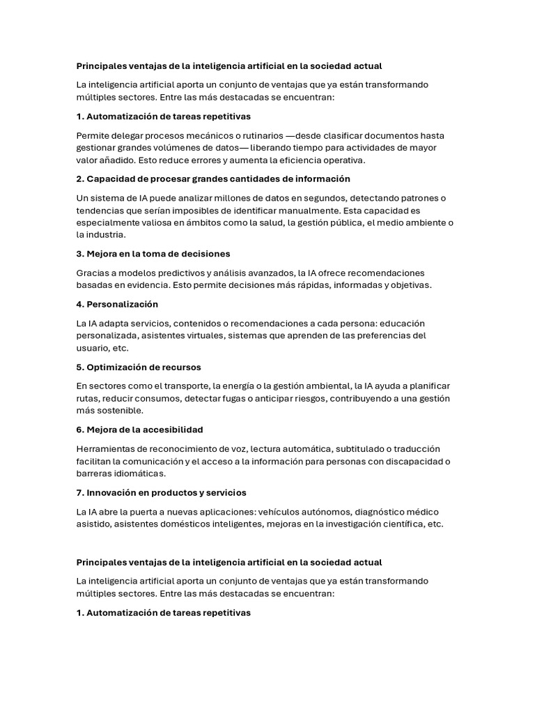 Principales Ventajas de La Inteligencia Artificial en La Sociedad ...