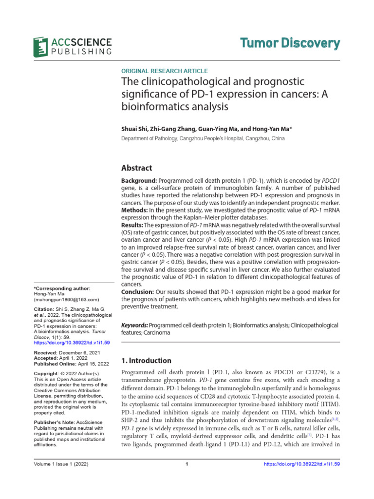 The Clinicopathological and Prognostic Significance of PD-1 Expression ...