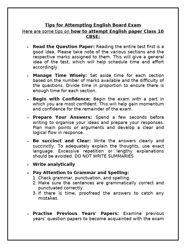 English Board Exam Tips for Class 10 | PDF | Human Communication