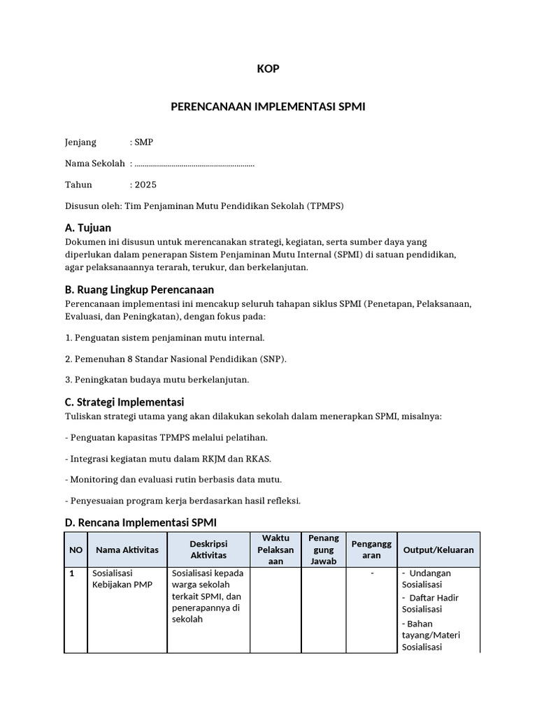 1.6 - 1.7 - 1.8 - Contoh Format - Perencanaan - Implementasi - SPMI | PDF