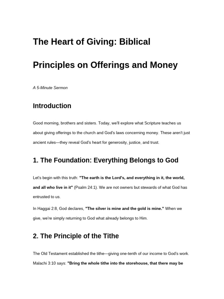Biblical Principles of Generosity | PDF | Jesus | Tithe