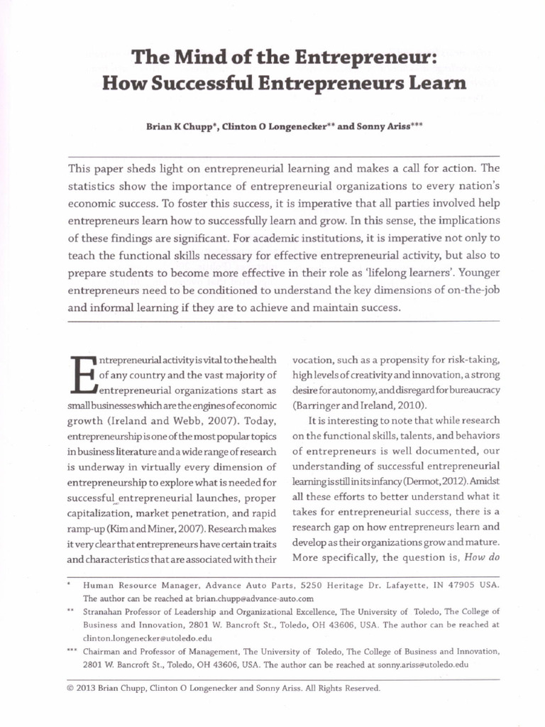 The Mind of The Entrepreneur-1 | PDF | Entrepreneurship | Cognition