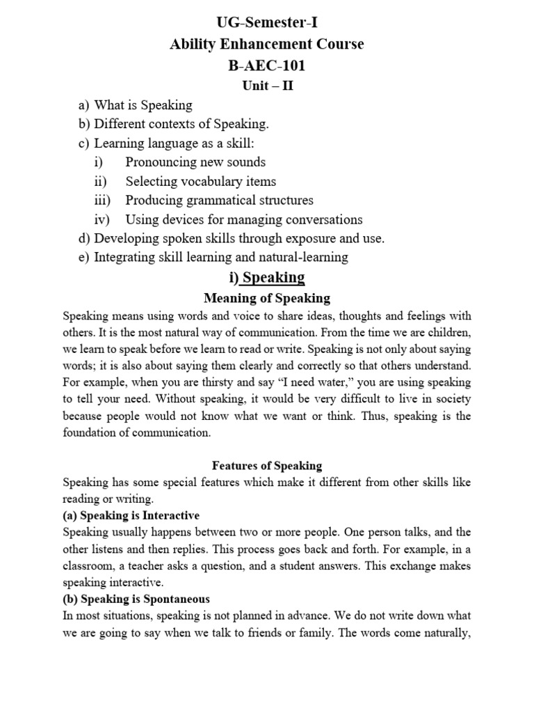 Understanding Speaking Skills and Contexts | PDF | English Language ...