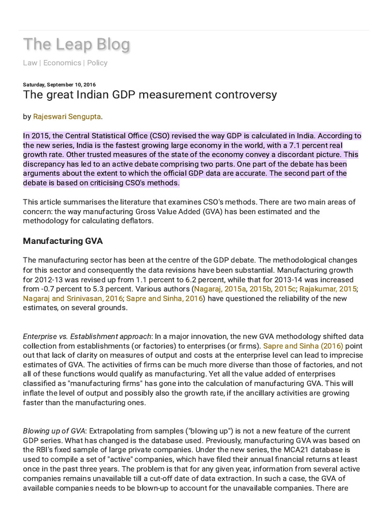 Indian GDP Measurement Controversy | PDF | Gross Domestic Product ...