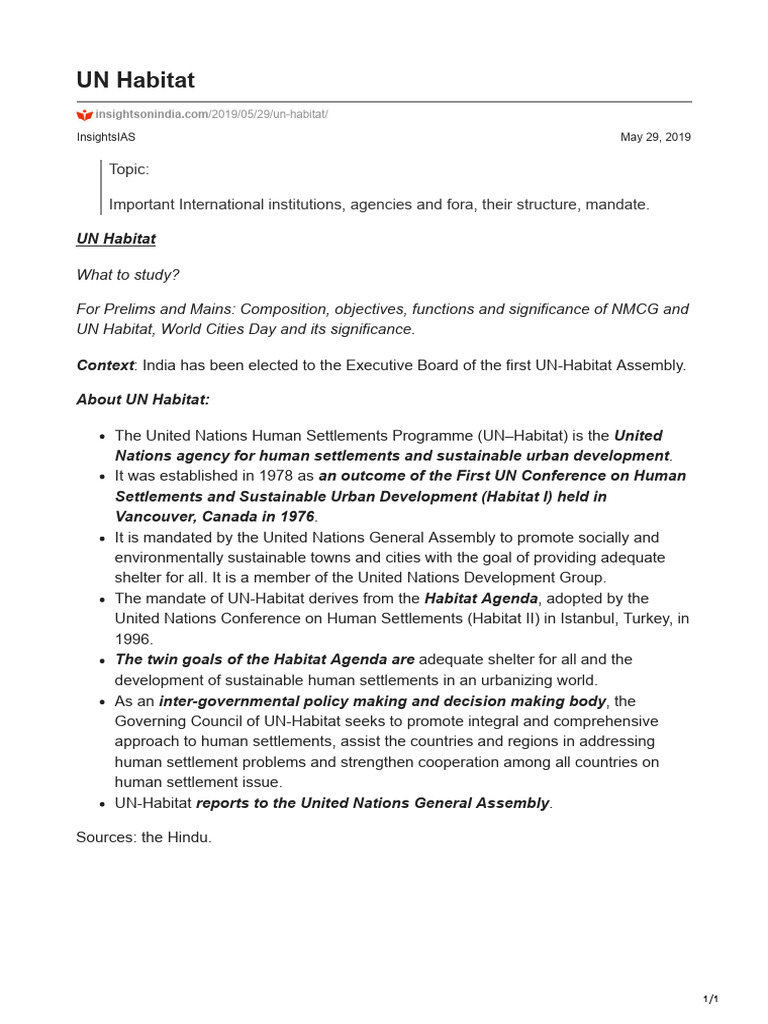 UN Habitat Overview and Significance | PDF