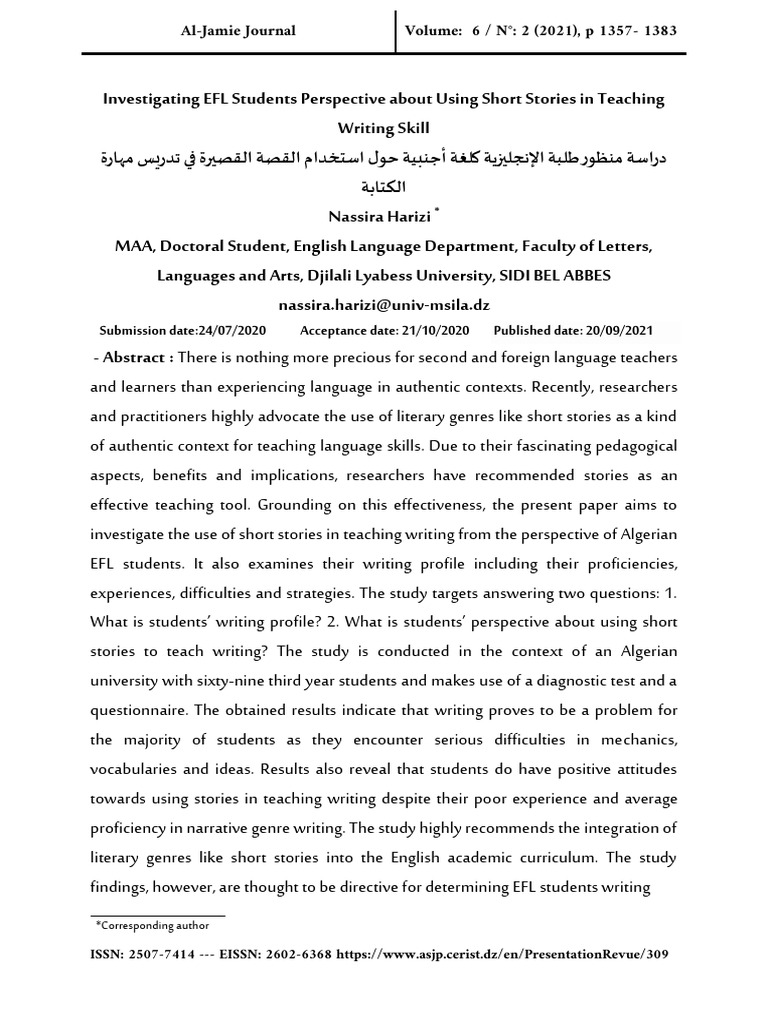 EFL Students' Views on Short Stories in Writing | PDF | English As A ...
