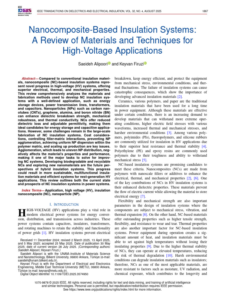Nanocomposite Insulation for High Voltage | PDF | Insulator ...