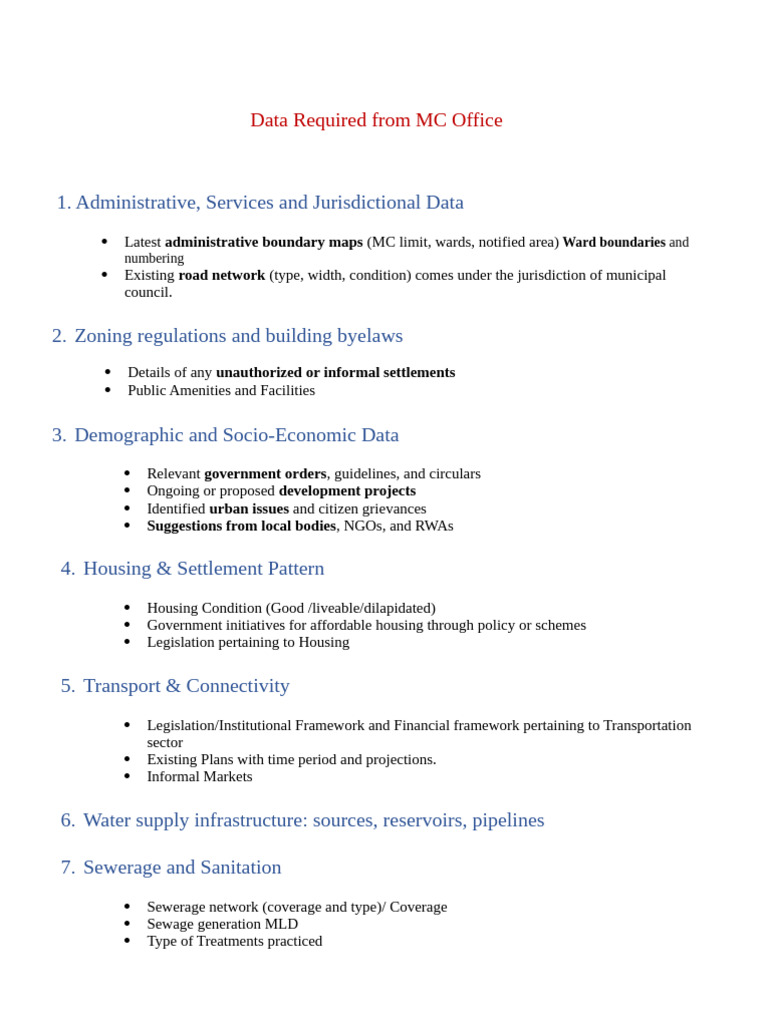 Data Required From MC Office | PDF | Sewage Treatment | Sanitation