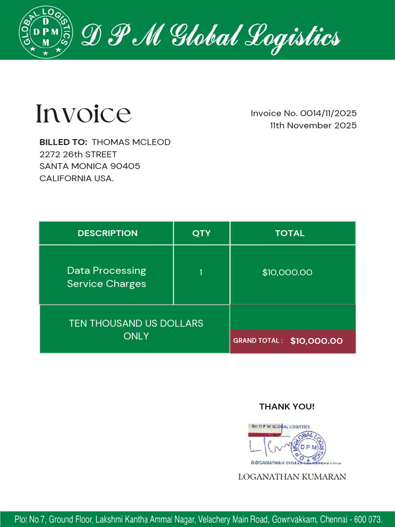 Invoice #0014 for Data Processing Services | PDF