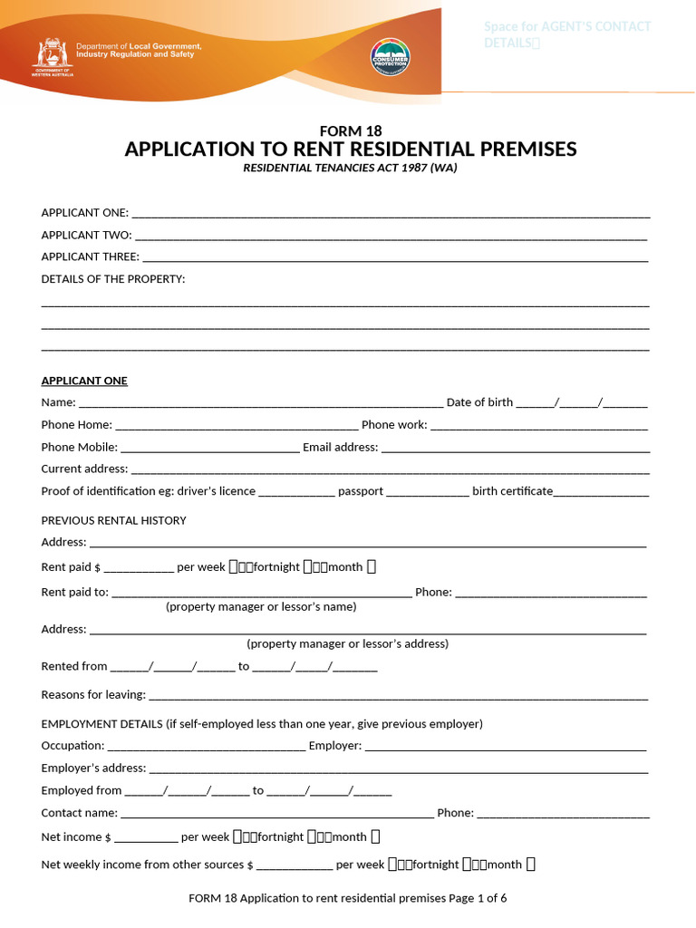 Residential Rental Application Form 18 | PDF | Lease | Leasehold Estate