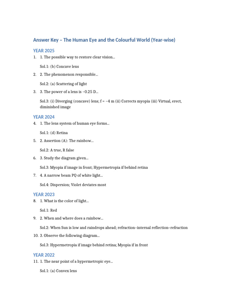 Human Eye and Color Vision Answer Key | PDF | Rainbow | Sun