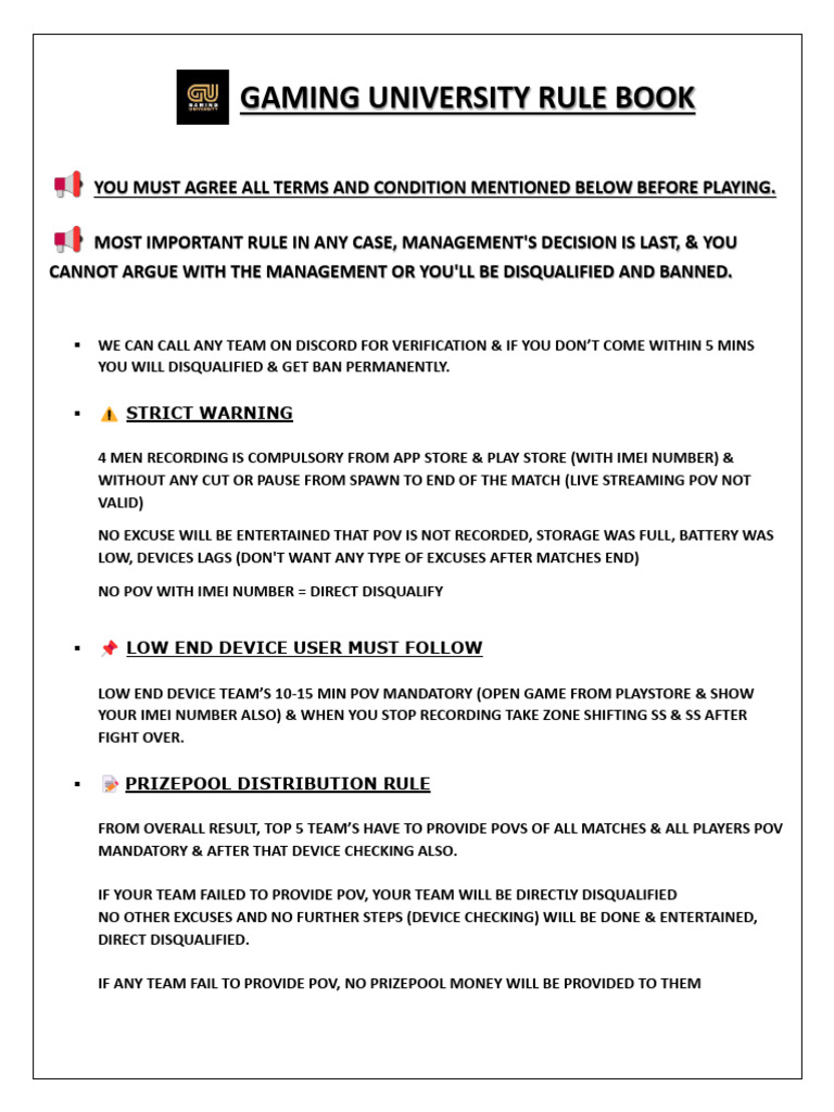 Gaming University Rule Book Overview | PDF | Google Play