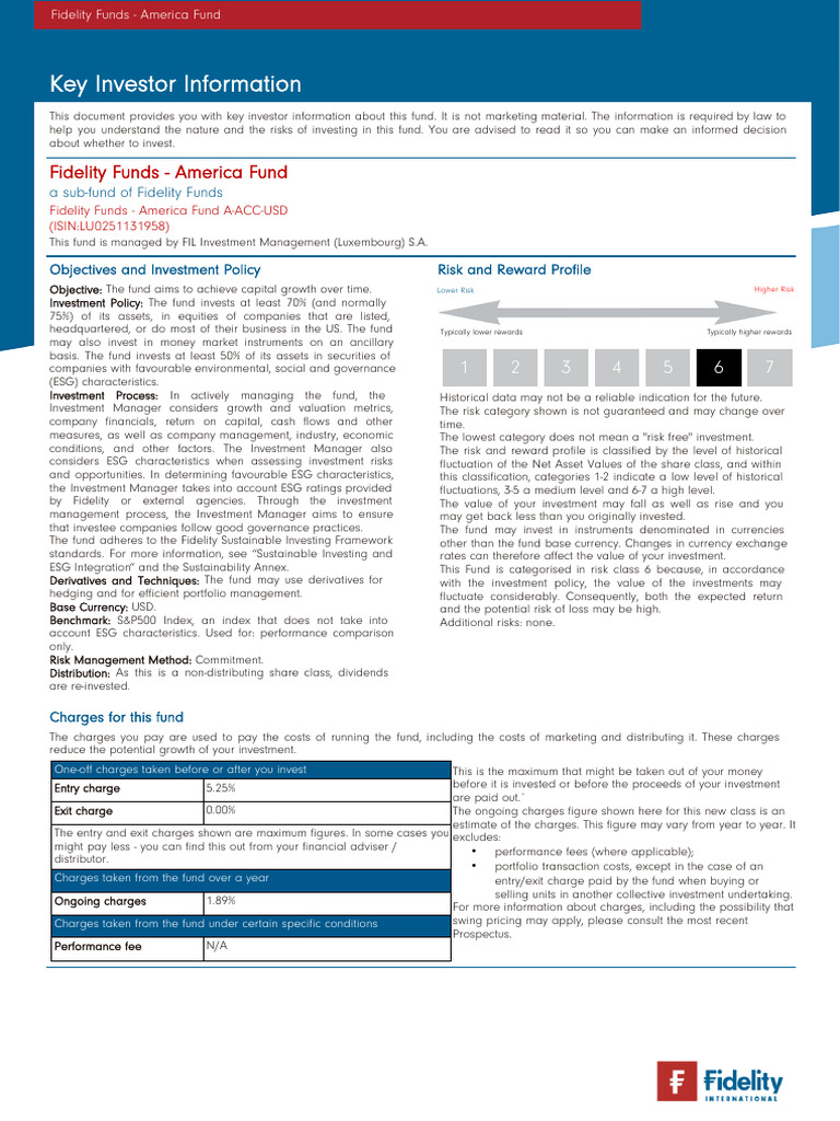 Key Investor Info: Fidelity America Fund | PDF | Investing | Financial Risk