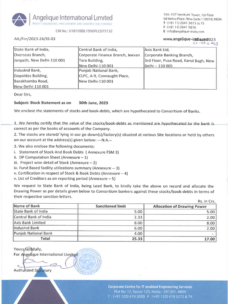 Stock Statement As On 30.06.2023 | PDF