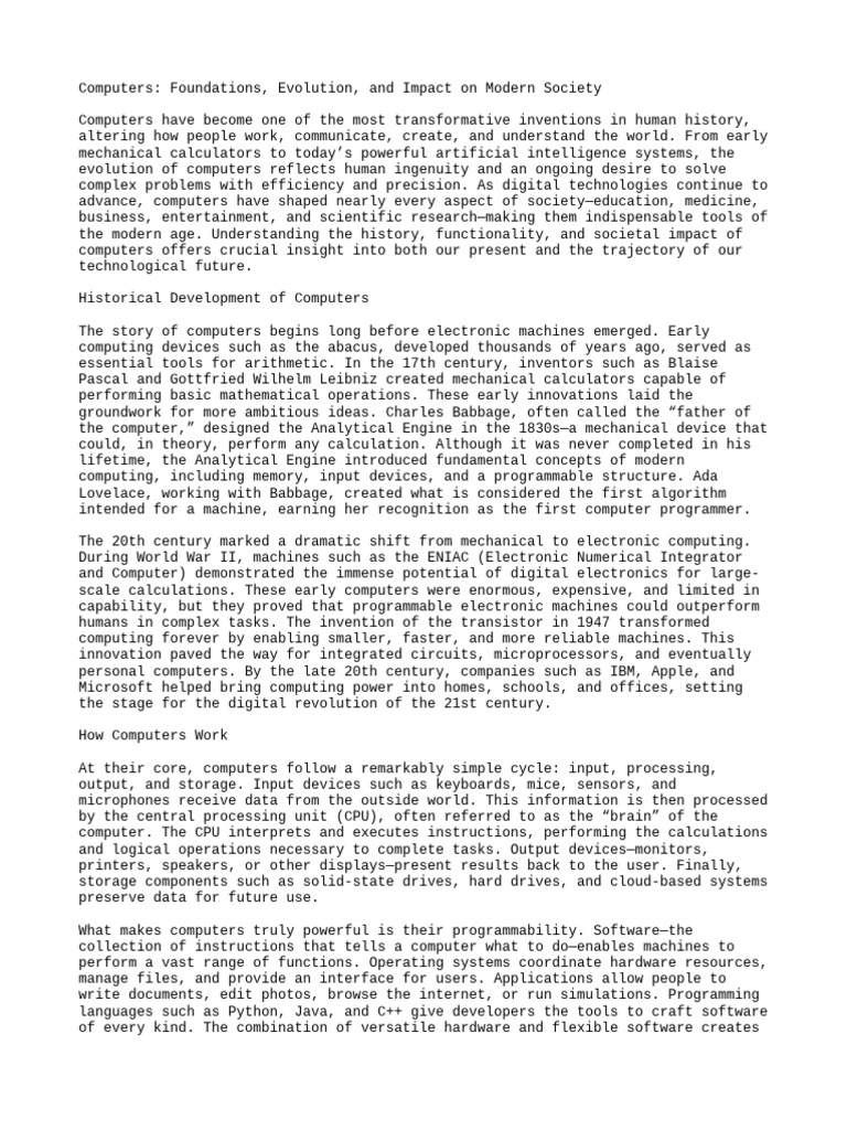 Evolution and Impact of Computers | PDF | Central Processing Unit ...