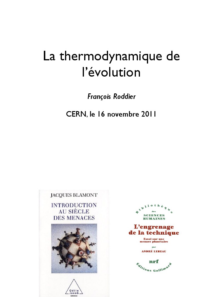 Thermodynamique et Évolution selon Roddier | PDF | Thermodynamique ...