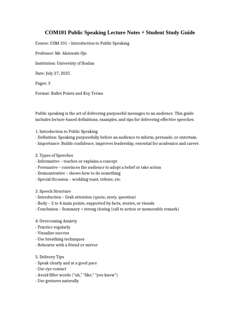 Public Speaking Study Guide & Notes | PDF