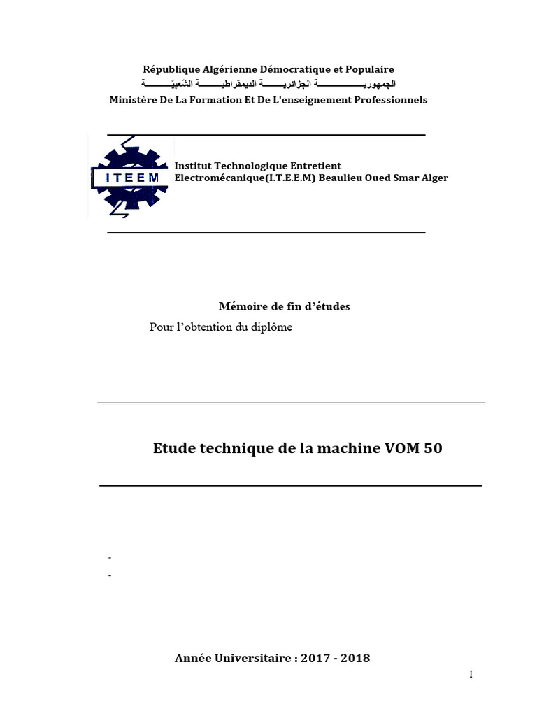 Étude technique de la machine VOM 50 | PDF | Perçage | Perceuse