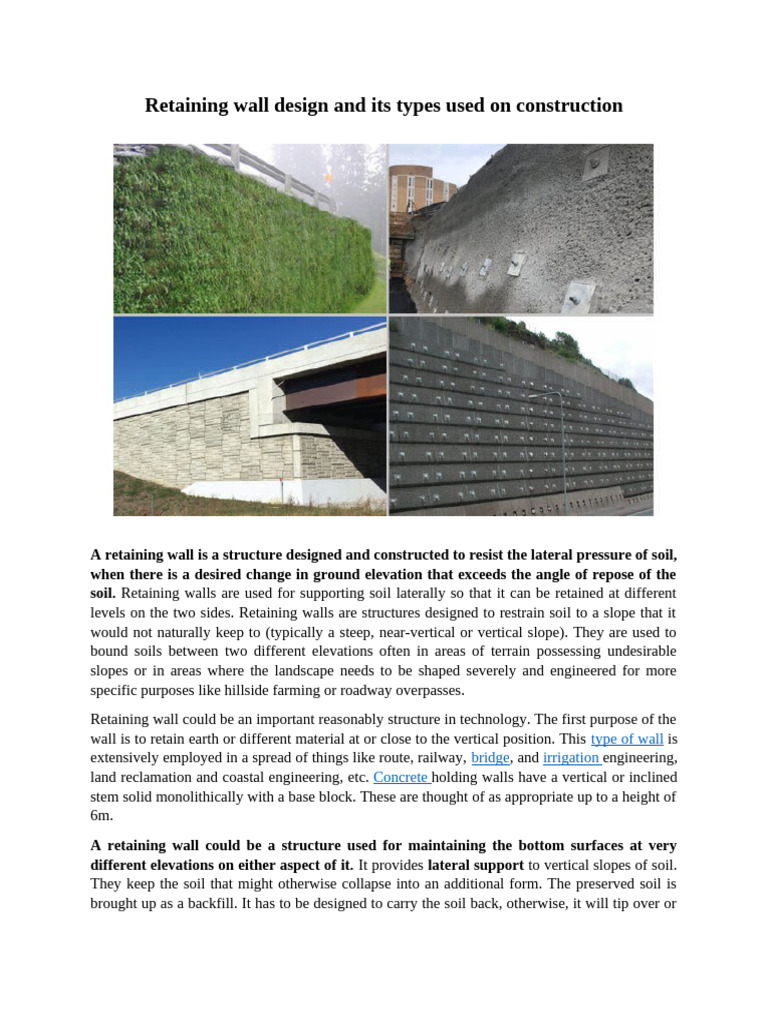 Types and Design of Retaining Walls | PDF | Building Materials ...