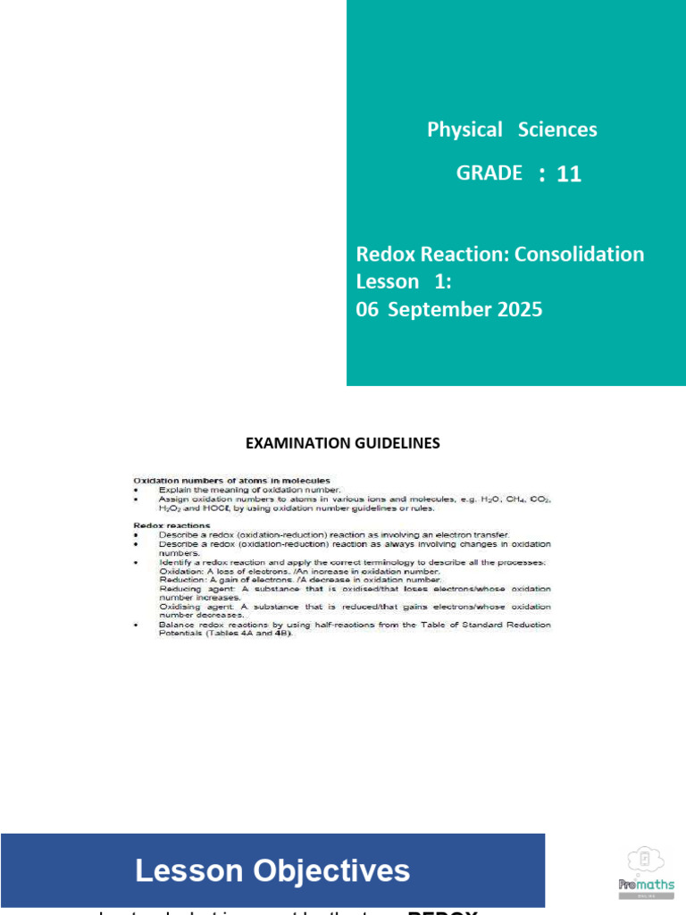 Grade 11 Redox Reaction Guide | PDF | Redox | Chemical Reactions