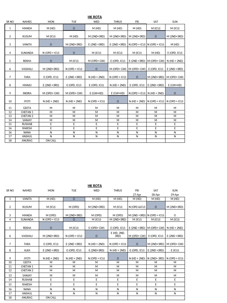 HK Staff Rota Schedule May 2024 | PDF