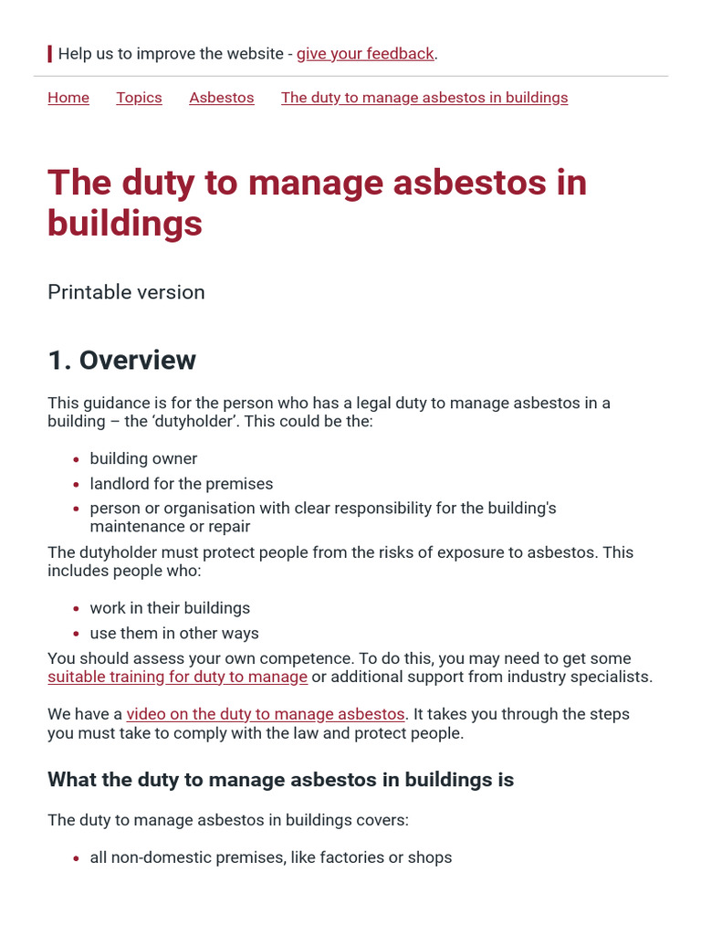 Visual Reference: Asbestos Management Duty Guidelines Pdf Leasehold Estate