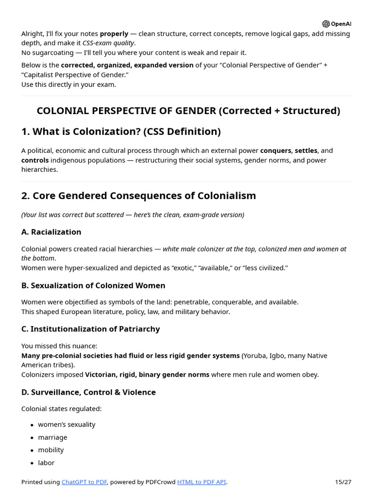 Colonial and Capitalist Gender Analysis | PDF | Patriarchy | Gender Studies