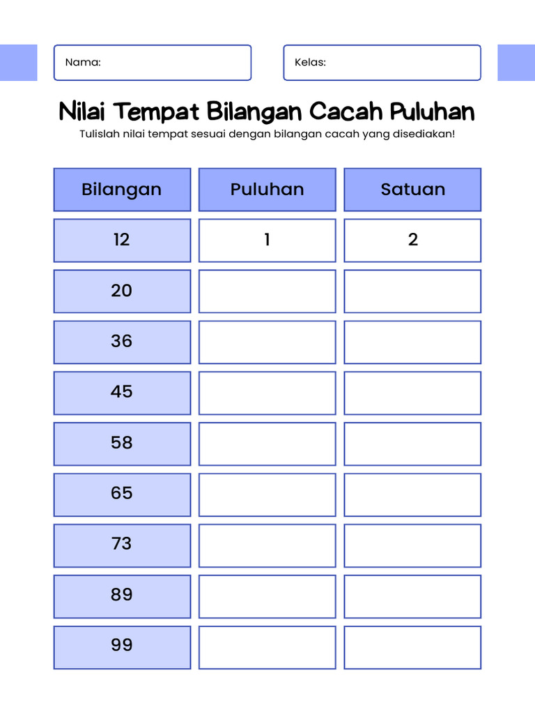Nilai Tempat Bilangan Cacah Puluhan | PDF