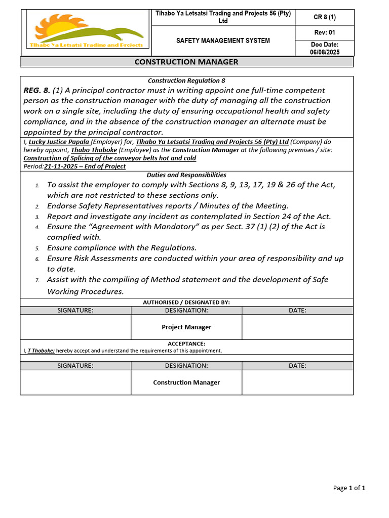 Construction Manager Appointment Document | PDF